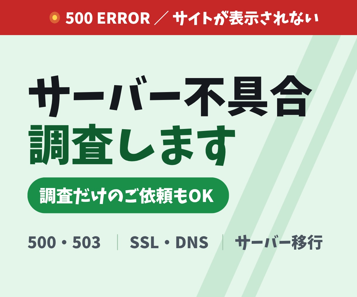 原因不明のサーバー不具合も調査・対応します 500エラー／SSL／DNS／環境構築｜調査だけでもOK イメージ1