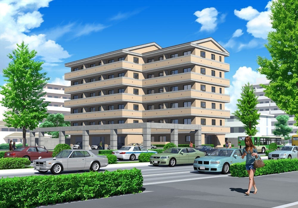 人の記憶に残る外観パースを作成します 何処とも似ていない手描き風添景の外観パースを作成！ イメージ5
