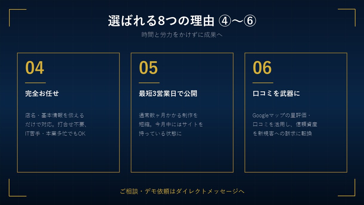 事前デモ無料｜反応を考えて設計するHP制作をします 最大3ページ＋月1MTG＋毎月改善提案。じっくり育てる月額制 イメージ5