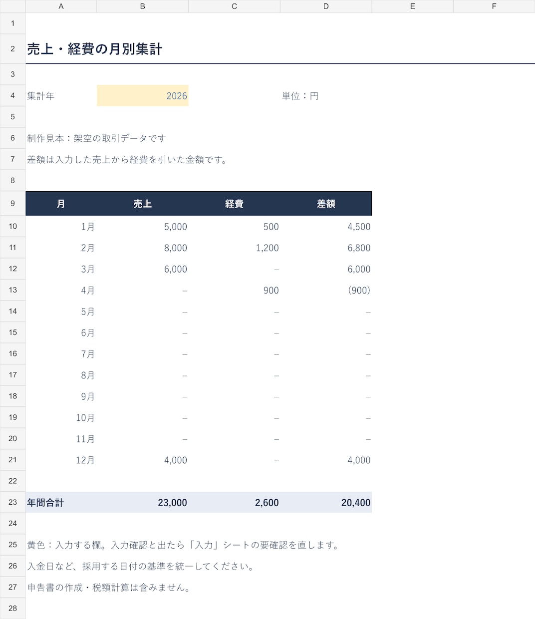 個人事業のExcel売上・経費管理表を作ります 500件まで｜日々の記録から月別の売上と経費を集計 イメージ3