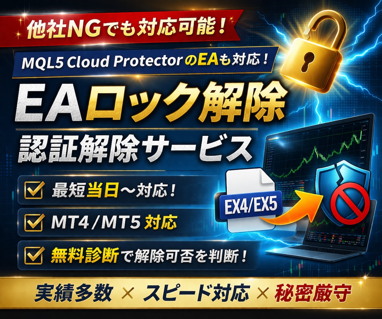他社NGも対応可｜EAロック解除・認証を解除します 実績多数｜無料診断で解除可否を正確に判断 イメージ1