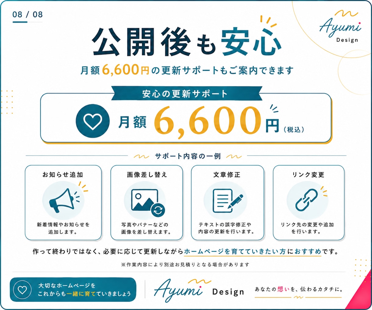 長く使える事業の資産になるホームページを制作します 小規模事業者向け｜構成整理・導線設計・スマホ対応込み イメージ8