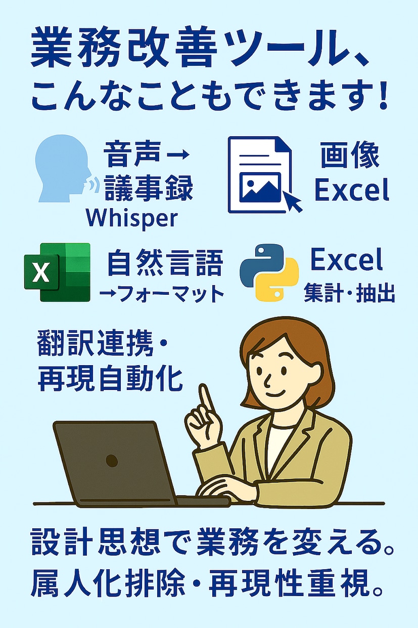 属人化排除&業務効率化を設計で支援します Python×AIで業務改善を実現。 イメージ2