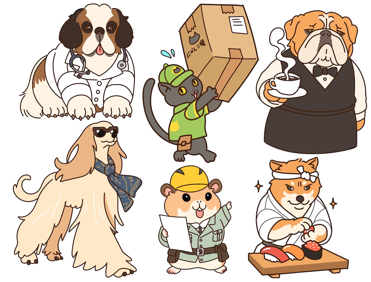 かわいい動物のキャラクターを描きます 職業・服装・小物もOK！個性ある動物キャラを制作 イメージ1