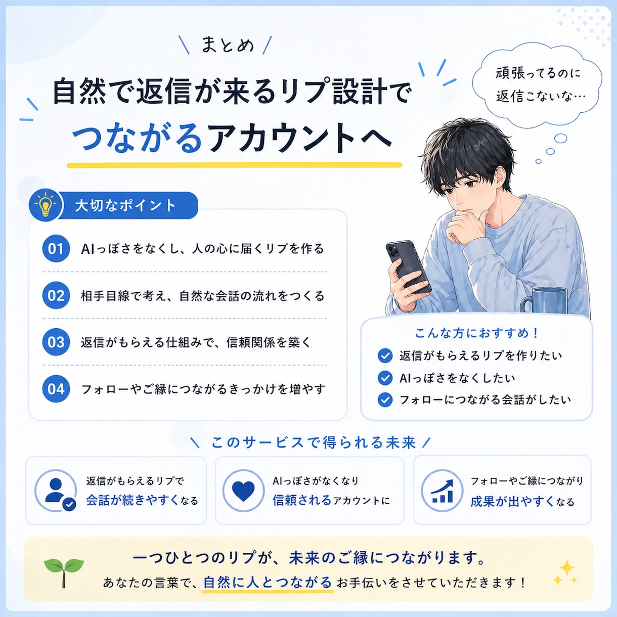 AIっぽくない自然なリプ文章、設計します AIっぽさを消した自然なリプへ、返信が来やすい会話を作ります イメージ3