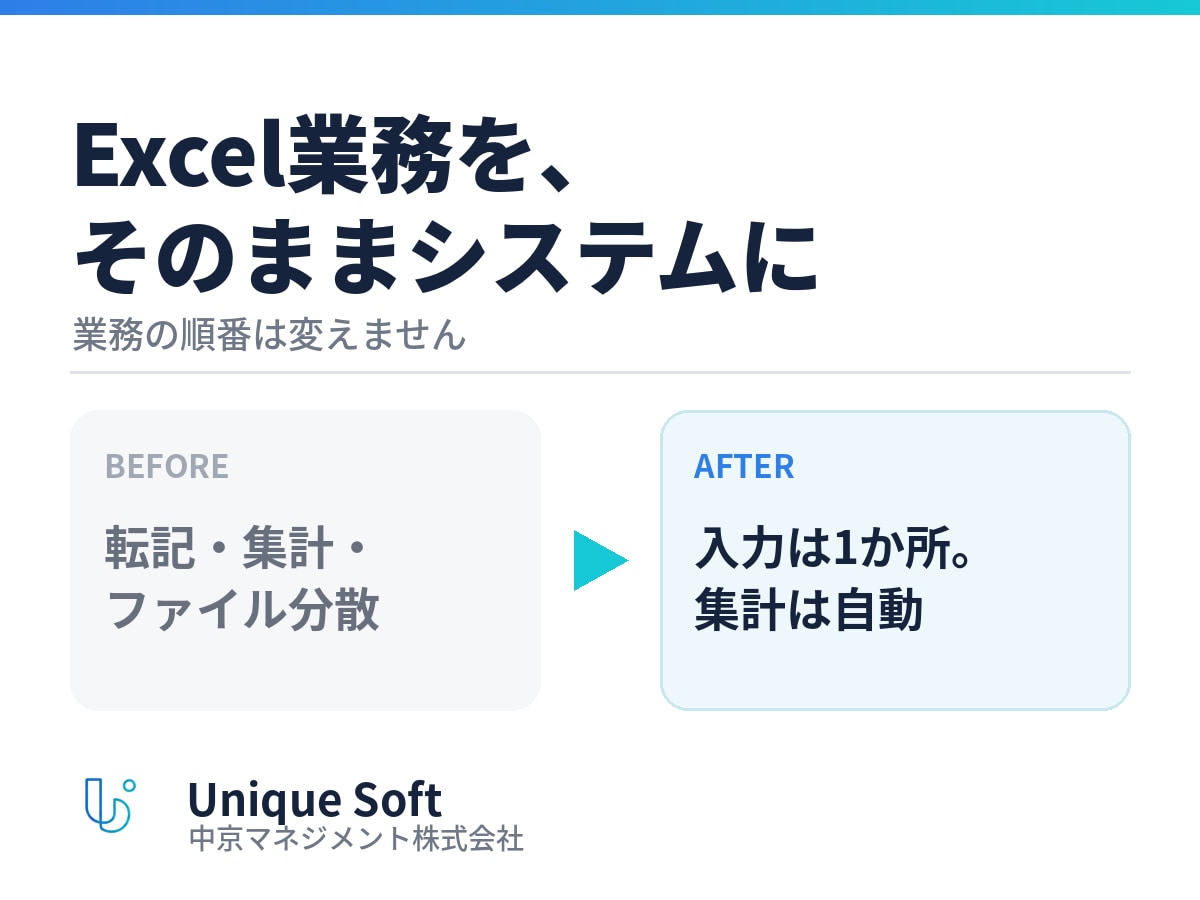 Excel業務をそのままWebシステム化します 転記・加工・集計をなくす。業務の順番は変えません イメージ1