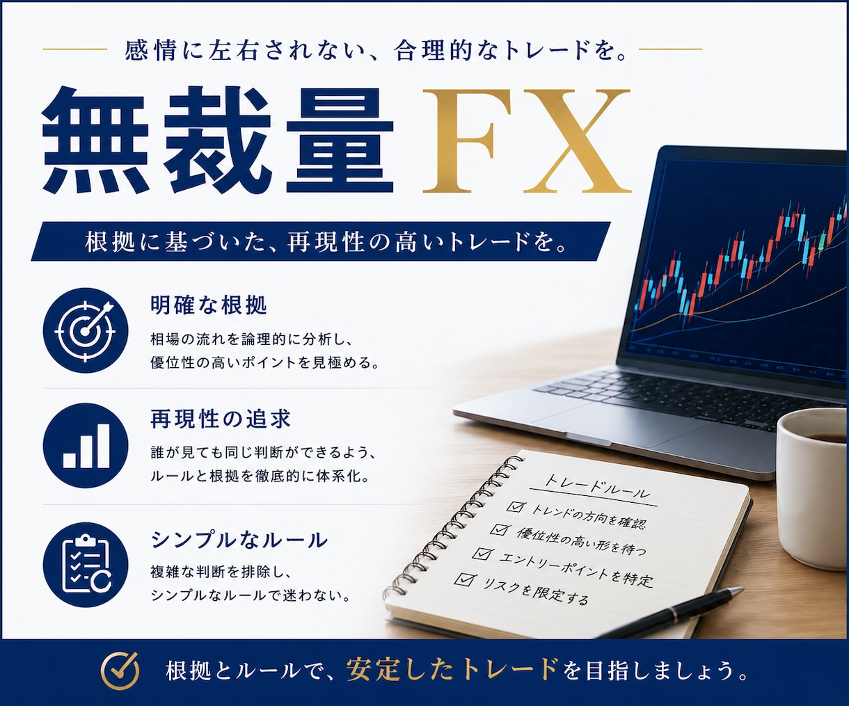 無裁量で安心安全のFXトレード手法を伝授します ルール通りにやるだけ。予測不要。裁量不要。 イメージ1
