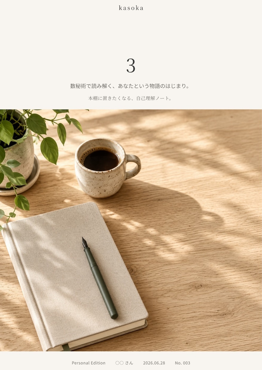 生年月日から、性格と才能を鑑定ノートにします 数秘術で、あなたの性格や才能をやさしく紐解きます。 イメージ2