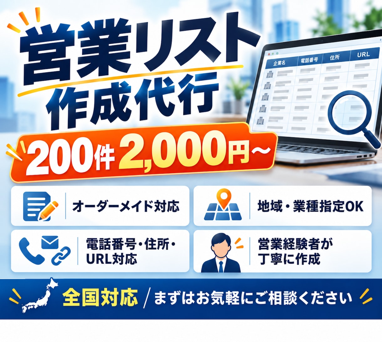 現役アポインターがご希望の営業リストを作成します 200件2,000円〜！地域・業種指定OK／全国対応 イメージ1