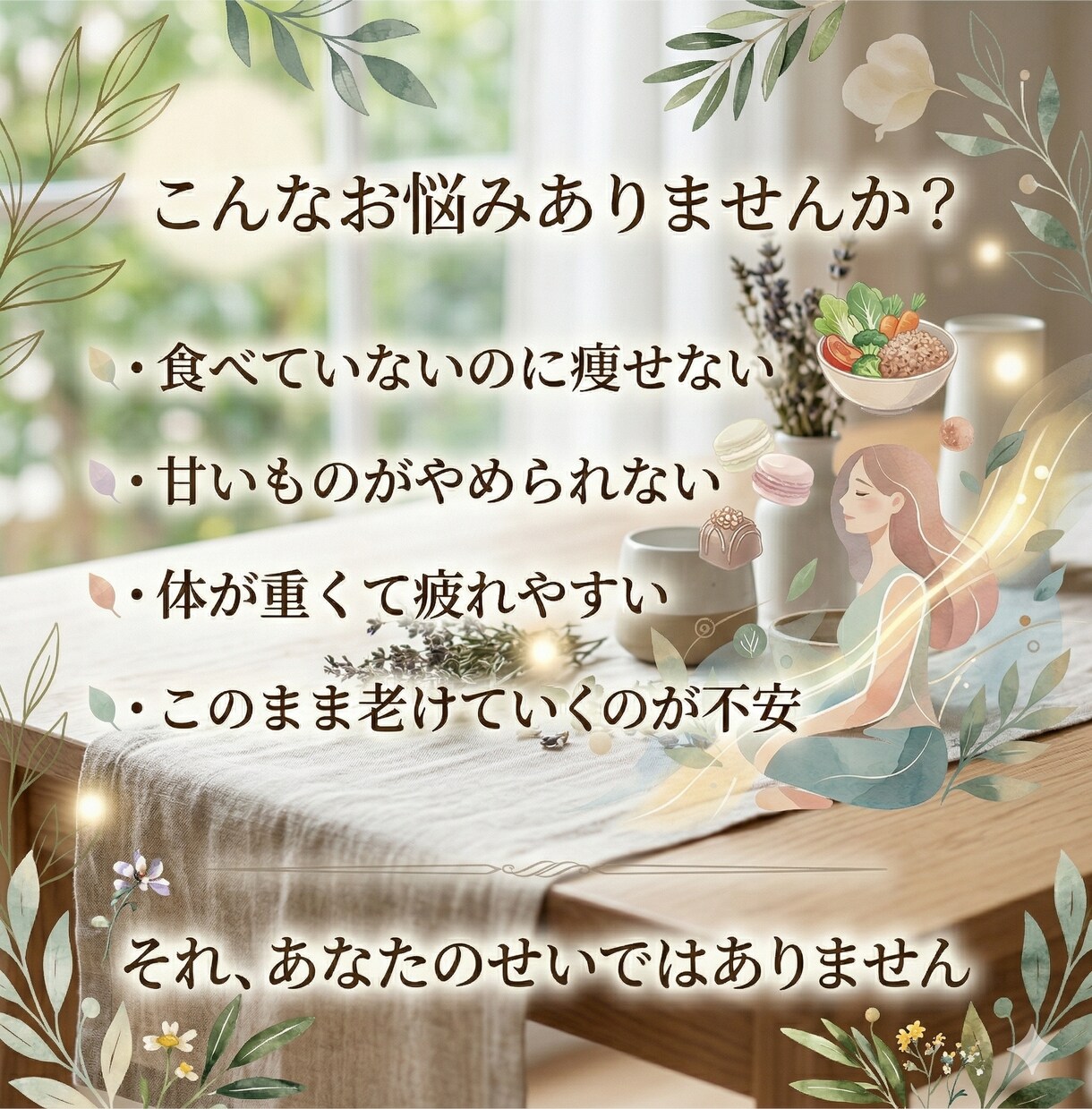 つい食べる脳の悲鳴を五感で整えます いつまで自分を責めますか？「脳のバグ」を解き、太らない私へ。 イメージ4