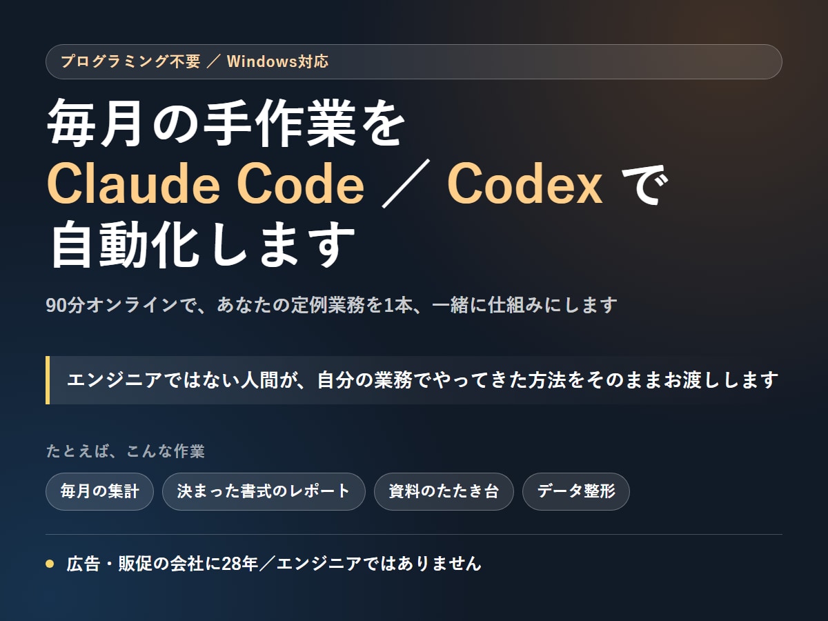 ClaudeCode/Codexで業務自動化します AIと業務を具体的に紐づけます イメージ2