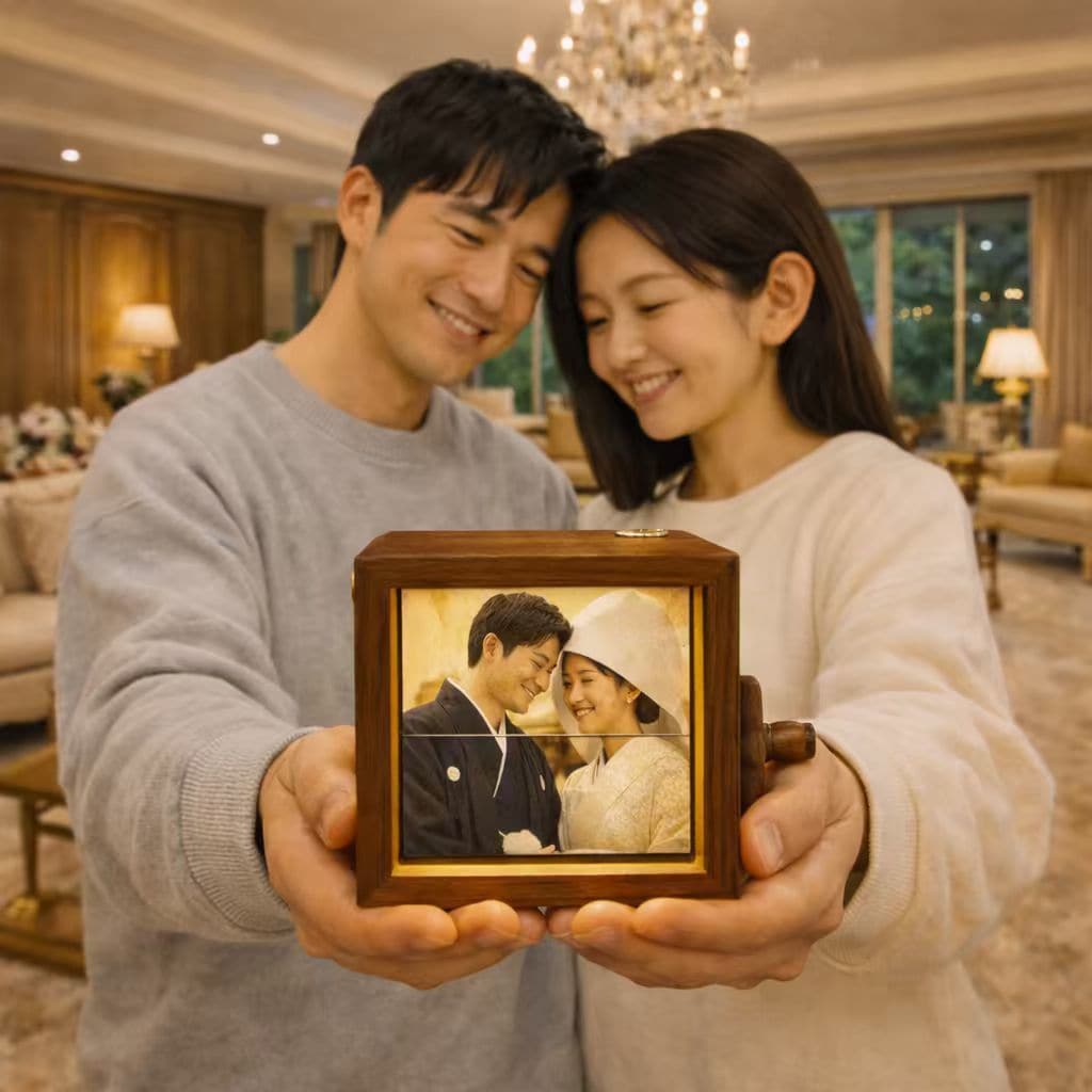 写真が動く木製フォトボックス作りますます 記念日・結婚祝い・両親贈呈品に、灯りでよみがえる名入れギフト イメージ1