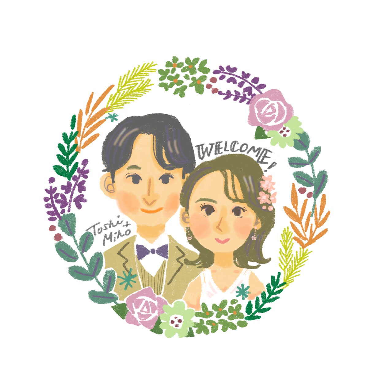 SNSアイコン用　お花いっぱいの似顔絵お描きします 商用利用ok！　＋500円で人物・小物追加可！ペットも歓迎！ イメージ3
