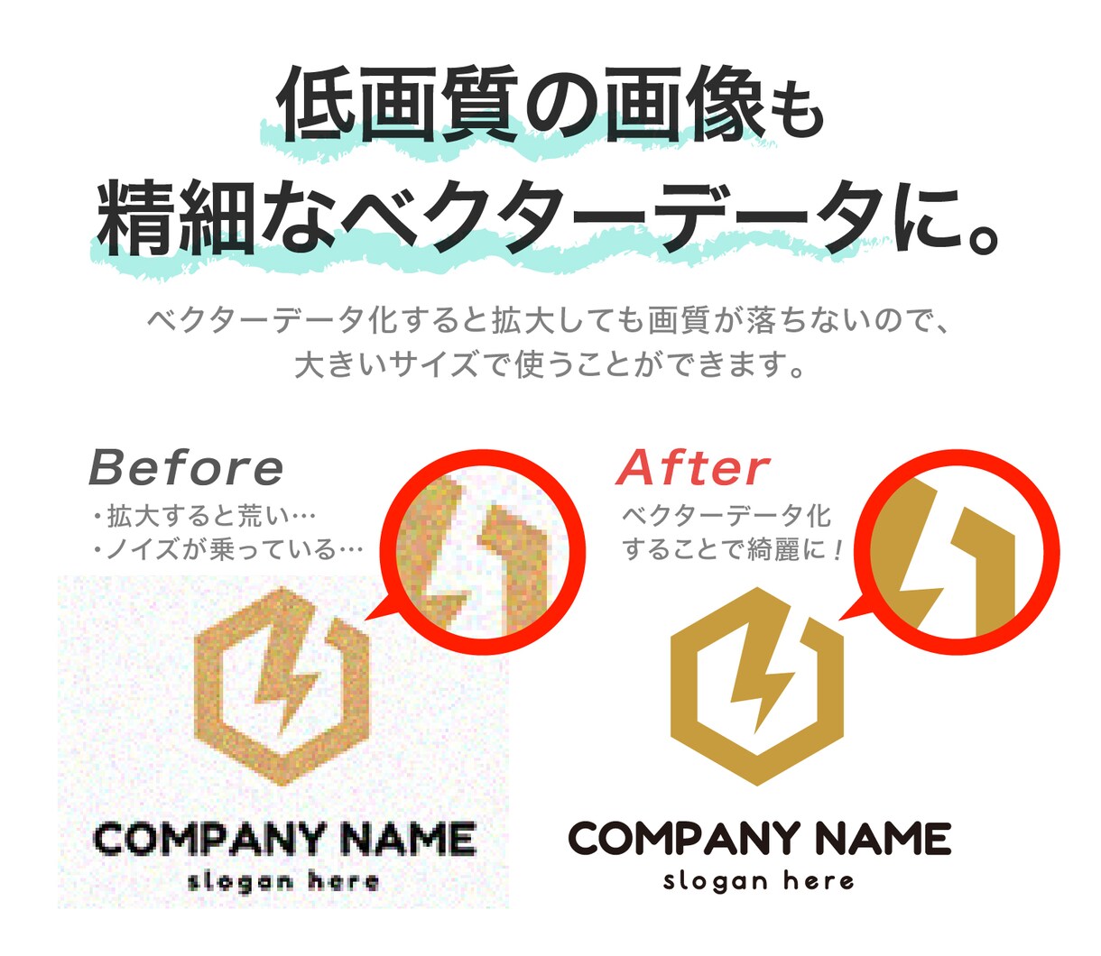 即日納品可！ロゴやイラストを画像からトレースします 画質の悪いロゴやイラストを、拡大しても綺麗なデータへ変換。 イメージ2