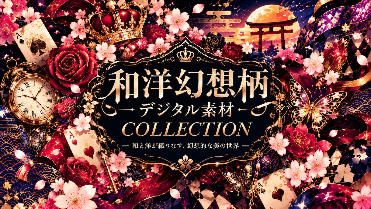 和洋融合の幻想柄デジタル素材を販売しますます 和柄と洋柄を融合した華やかな素材セット イメージ1