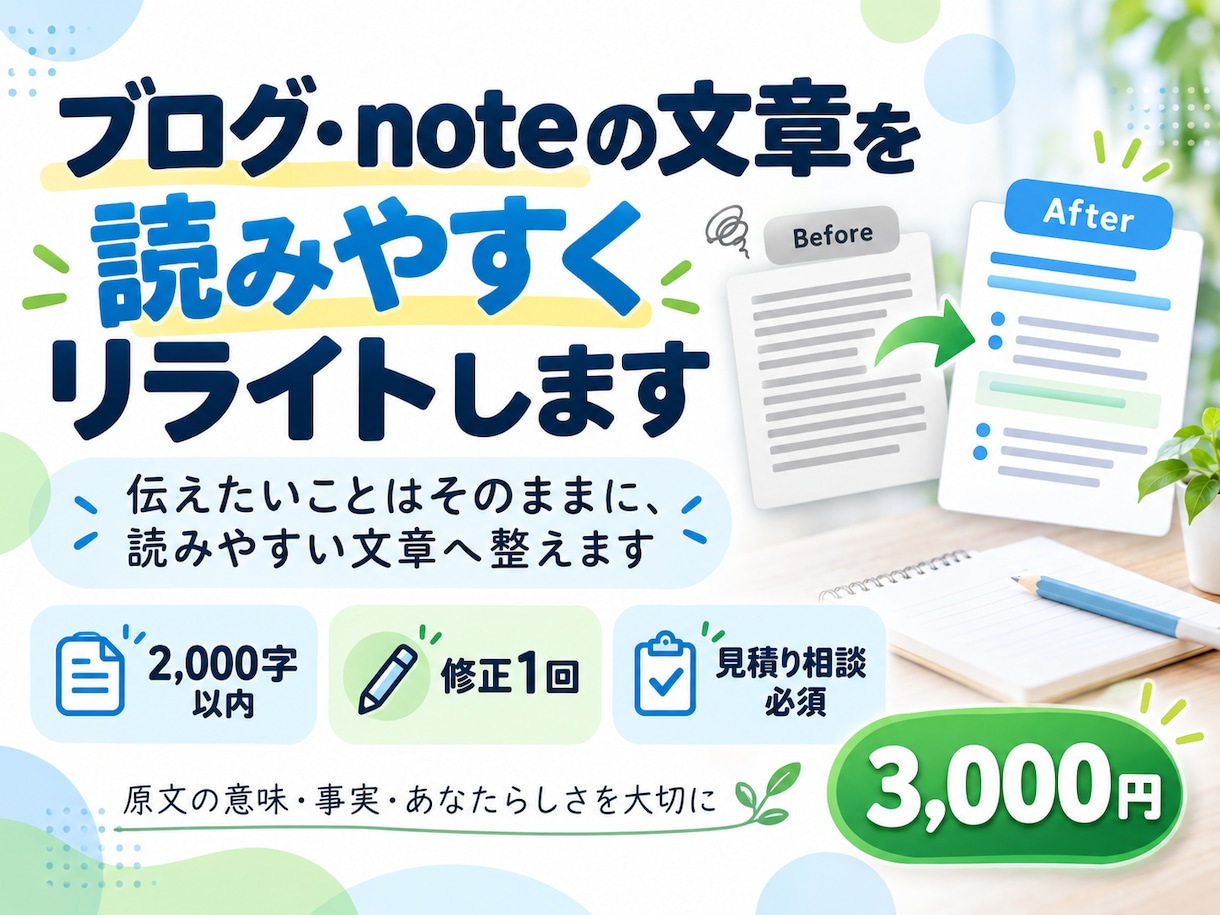 ブログ・noteの文章をリライトします 伝えたいことはそのままに読みやすく整えます イメージ1