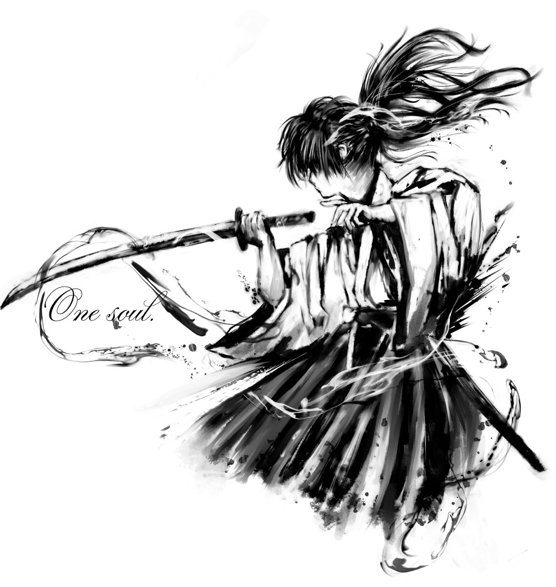 墨絵 - 躍動感ある水墨画の和風イラスト描きます かっこいいモノクロの人物水墨画はお任せください。 イメージ4