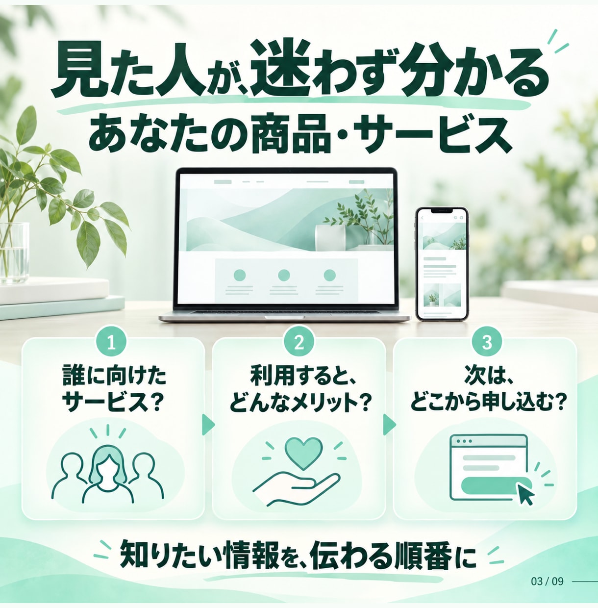 商品の魅力が伝わるLPを制作します 魅力を整理し、問い合わせ・申し込みを案内するLPへ イメージ3