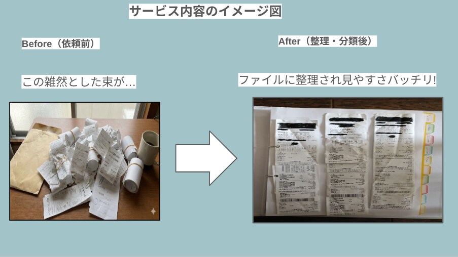 封筒に入れて送るだけのサービスを提供します レシートを整理して家計簿入力を楽にします イメージ1