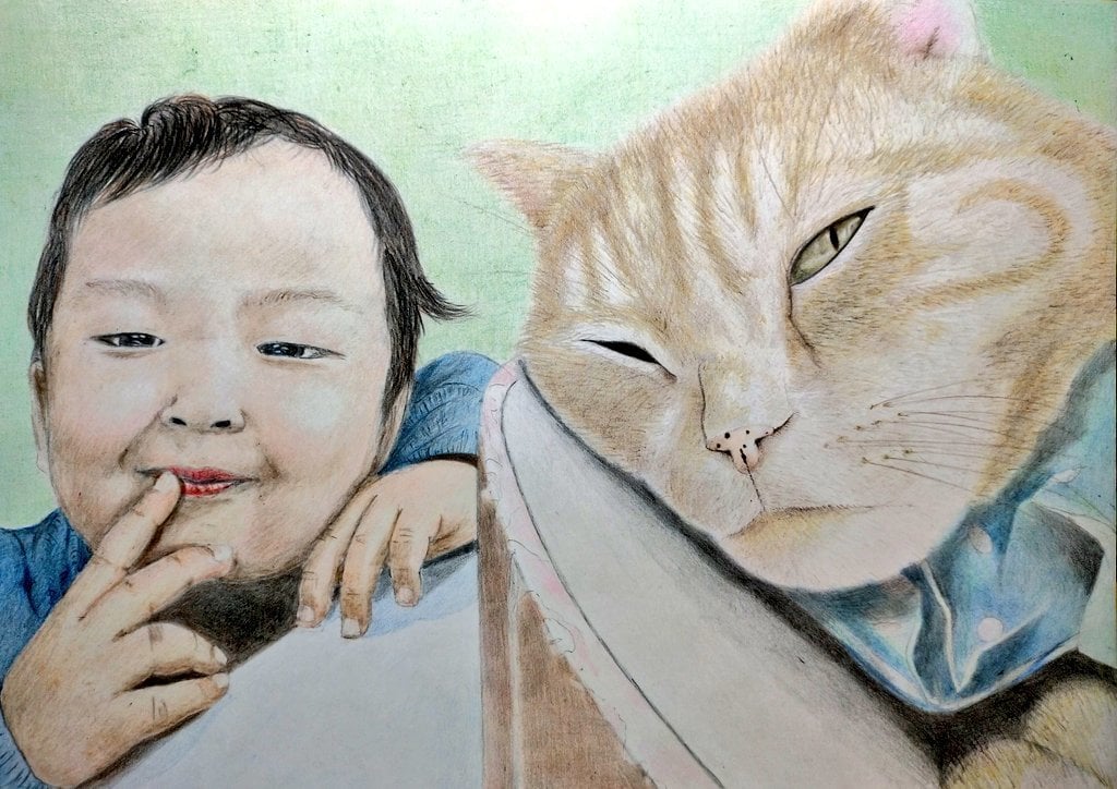 手描き色鉛筆で家族・子どもの優しい似顔絵描きます 大切な思い出の一コマを心を込めて丁寧に手描きします。 イメージ4