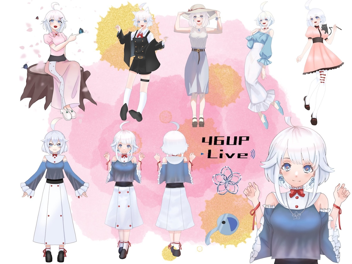 3面図やキャラクターシートを作成します 立ち絵、表情差分ありのキャラクターシートになります。 イメージ1