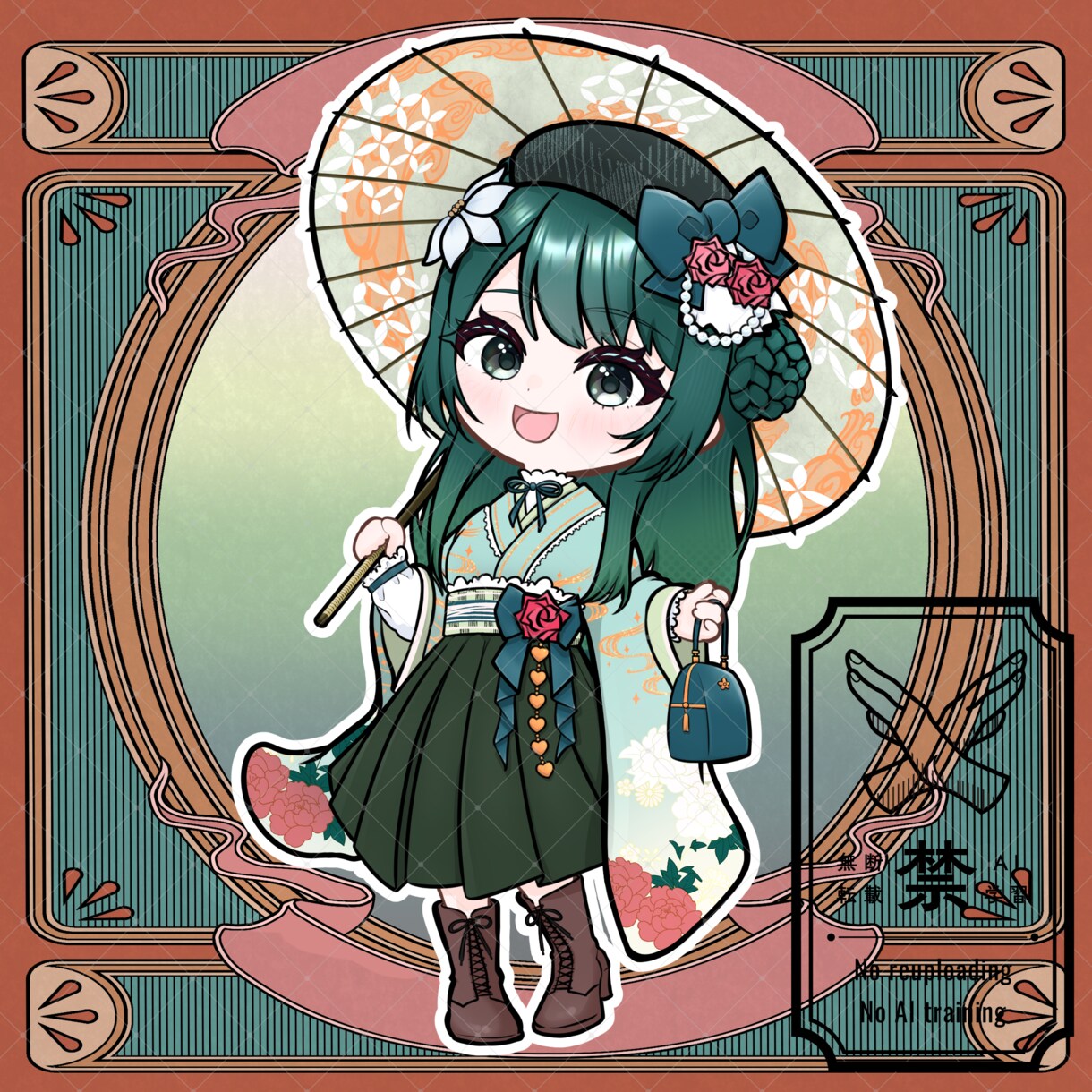 商用利用可！【大正ロマン 袴】ミニキャラを描きます ライバー活動をお手伝い！配信/パネル開け/アイコン/グッズ イメージ9