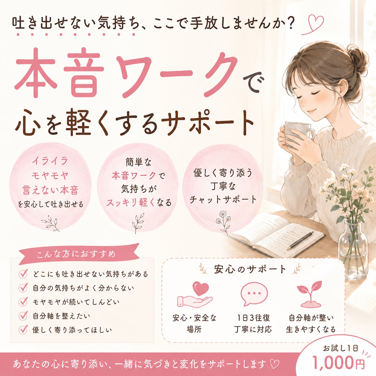 吐き出せない気持ちを軽くする本音ワークします 辛い思いため込む前に気持ちを軽くする、新セルフケア習慣 イメージ1
