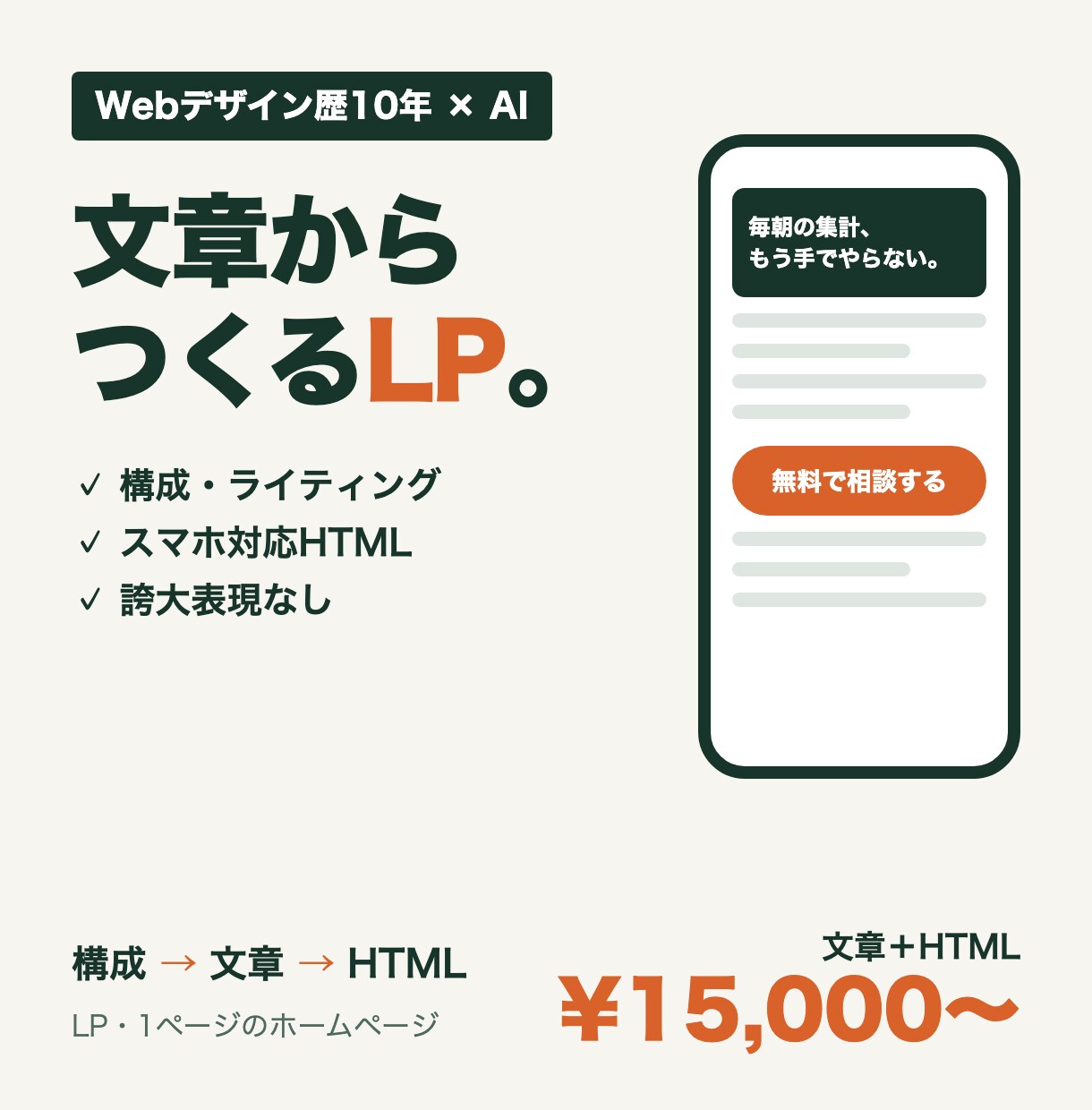 LPの文章とHTMLをまとめて制作します Web歴10年×AI｜伝わる文章からスマホ対応LPまで一括 イメージ1