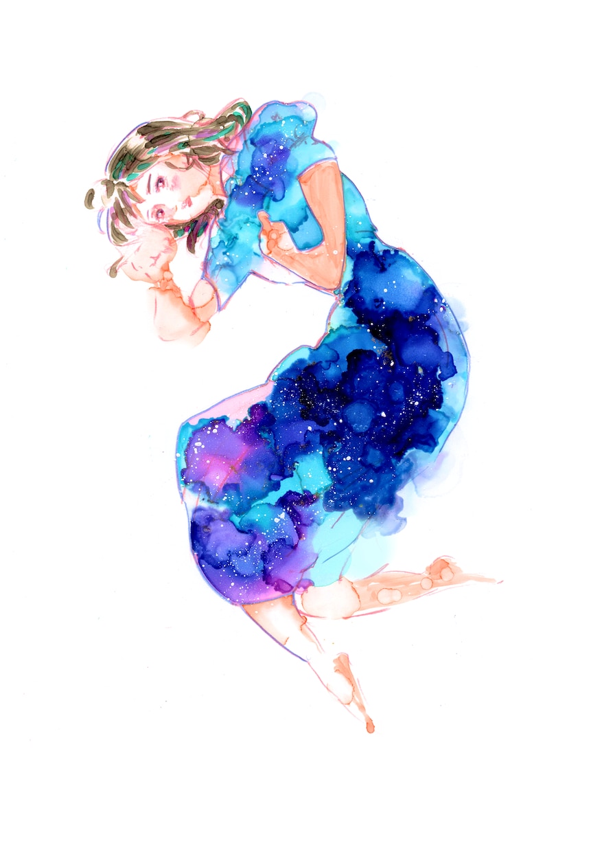 アルコールインク×イラストで彩る唯一無二を作ります 滲む色彩と繊細なイラストが織りなす、あなただけの特別な一枚 イメージ5