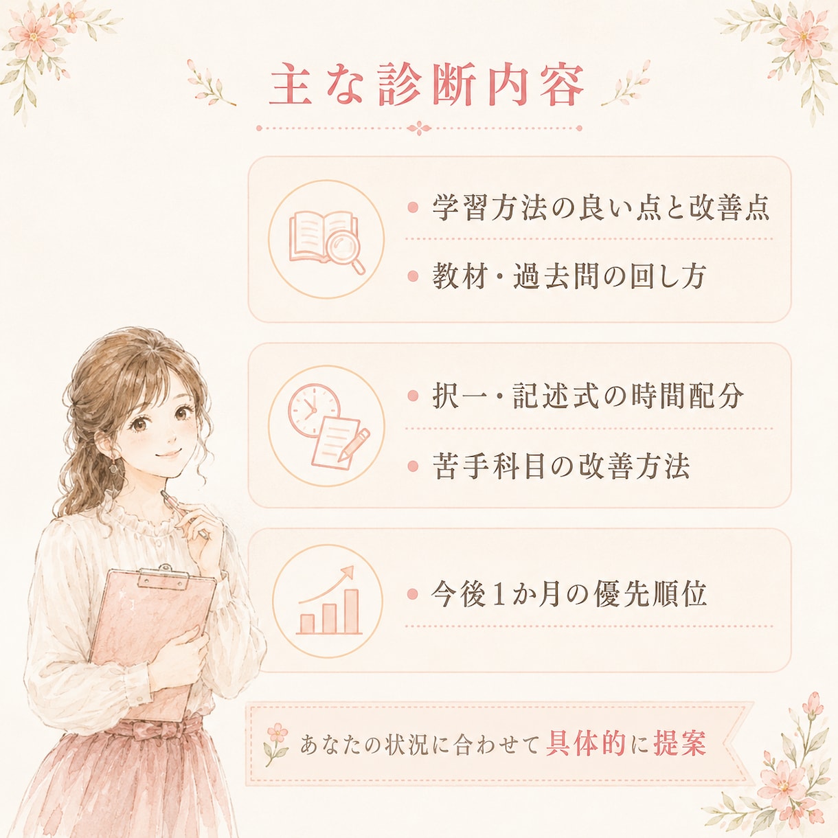 元予備校講師が司法書士試験の勉強法を個別診断します 教材・過去問・記述式の進め方を具体的に改善します イメージ3