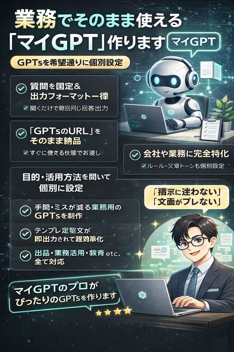 あなた専用のChatGPTを作ります マイGPT／GPTs／カスタムGPTを作ります！！！！ イメージ1