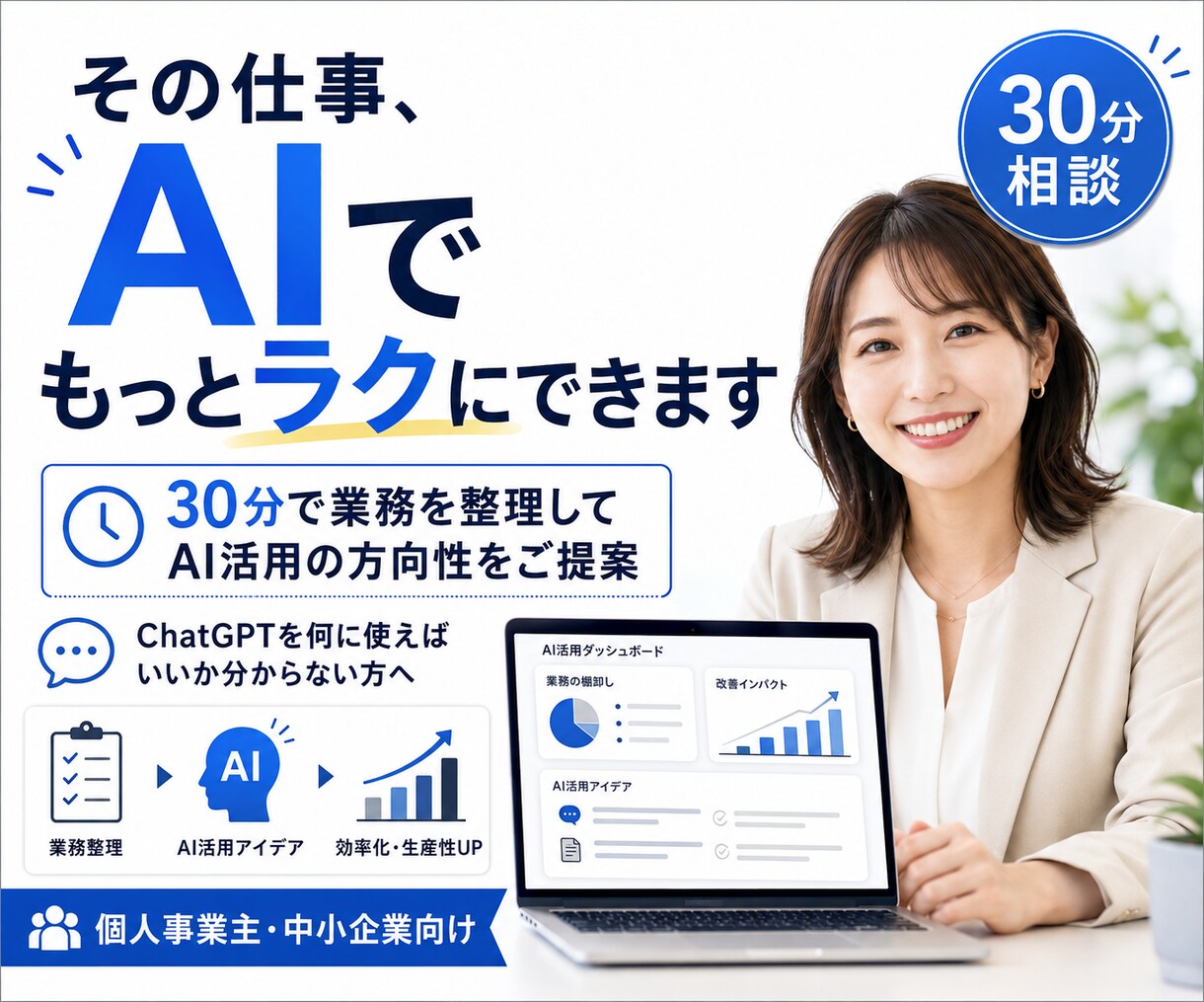 30分で解決AI業務効率化の相談にのります 小規模事業の業務をAIで効率化｜面倒な作業をサクッと整理！ イメージ1