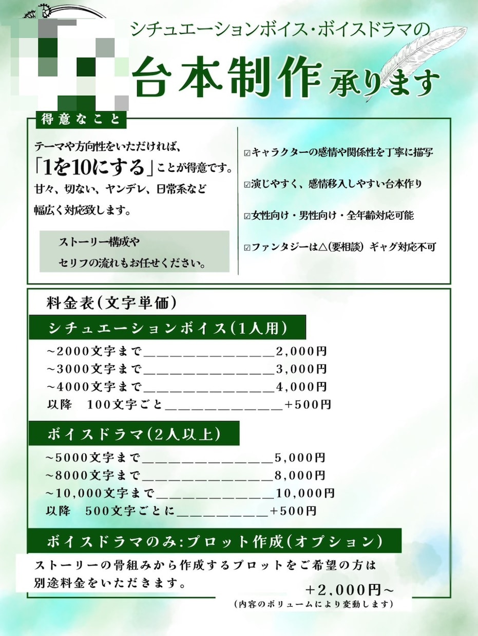 シチュボ・ボイスドラマの台本を制作します 心に残るセリフと物語を、丁寧にお書きします イメージ1