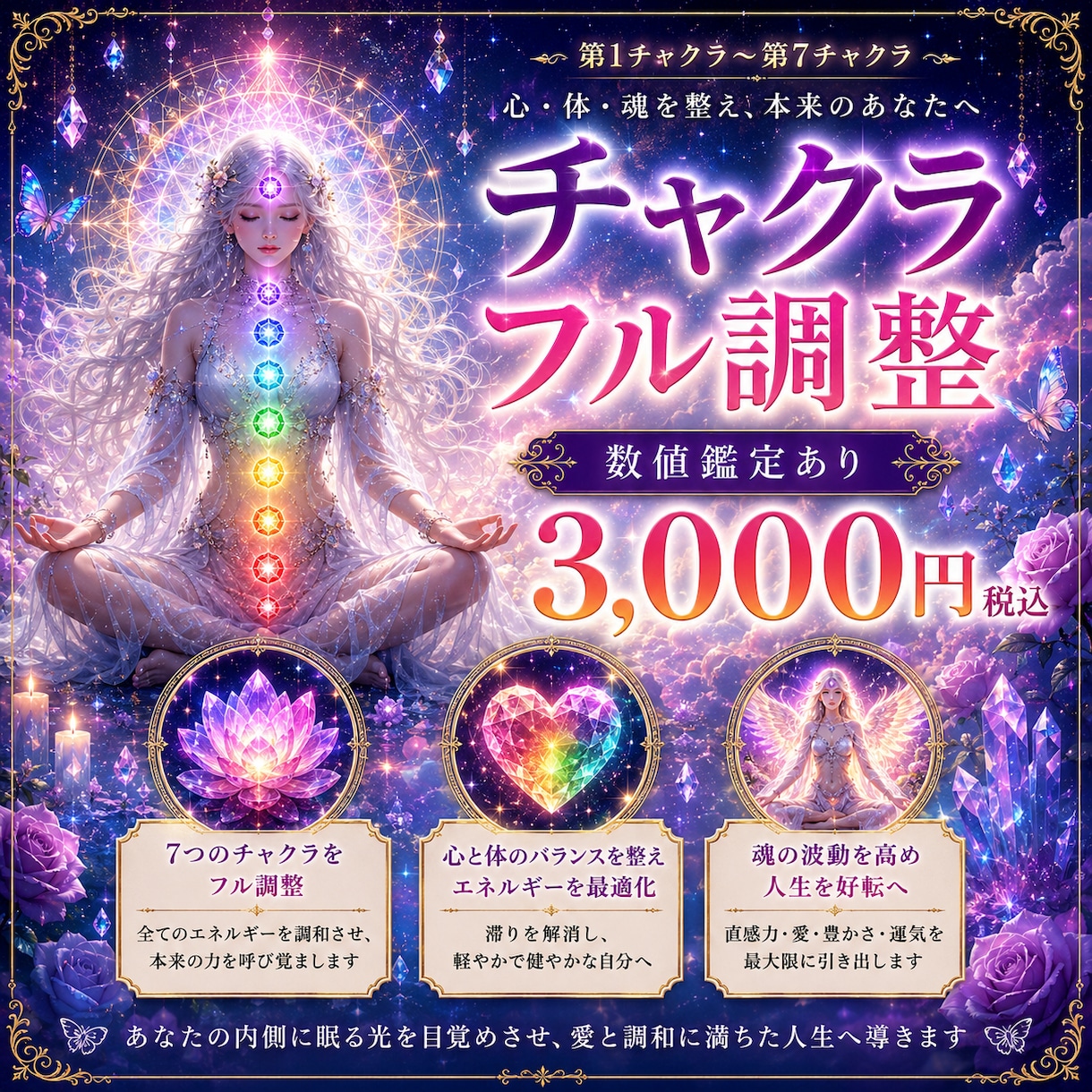 第１～第７チャクラの弱っているチャクラを整えます 気✨の巡りを良くし、宇宙と繋がりやすくします。数値鑑定あり！ イメージ2