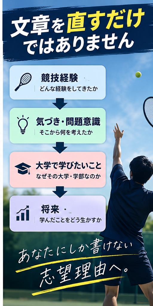 総合型・スポーツ推薦の志望理由書を添削します 現役国語教員×全国大会経験者が競技経験を志望理由へ イメージ3