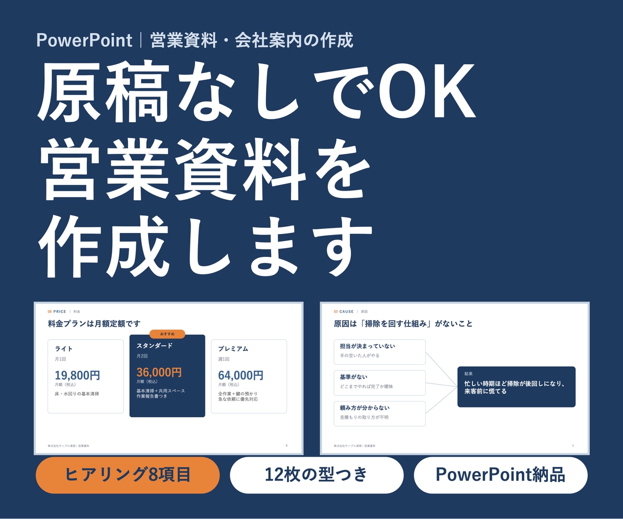 原稿なしでも営業資料のパワポを作成します 完成例を先に見てから依頼できます イメージ1