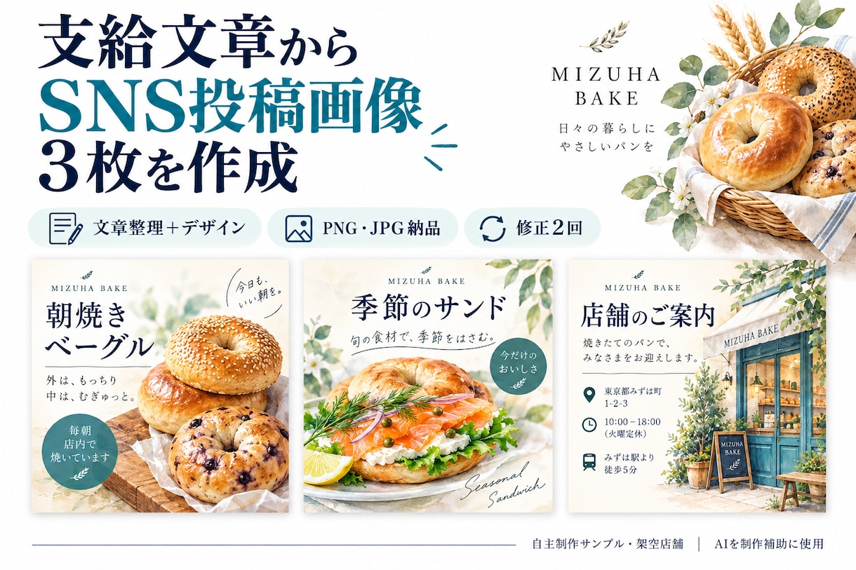 支給文章からSNS投稿画像3枚を作成します 文章整理とデザインで伝わる投稿へ・修正2回 イメージ1