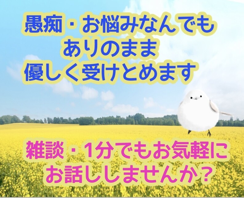 愚痴やお悩み、雑談でも、ゆっくり優しくお聞きします カウンセラー資格有。お話しして心のモヤモヤを吐き出しましょう イメージ1