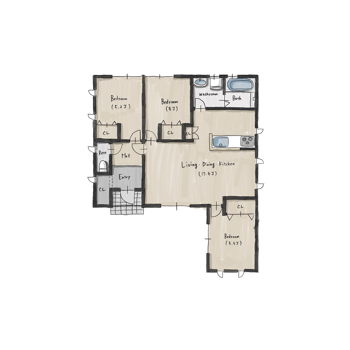 マンション、住宅の手書き間取り図描きます マイホームを思い出に残したい方、プレゼンやwebにも！ イメージ9