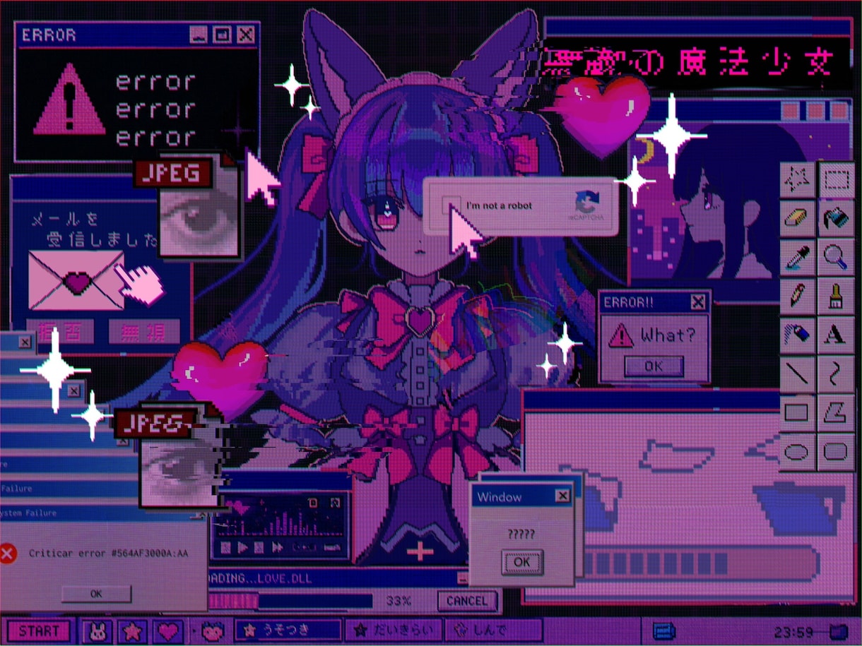 レトロ×Y2Kな世界観イラストを制作します かわいい情報量たっぷりのデザインイラストを制作いたします。 イメージ1