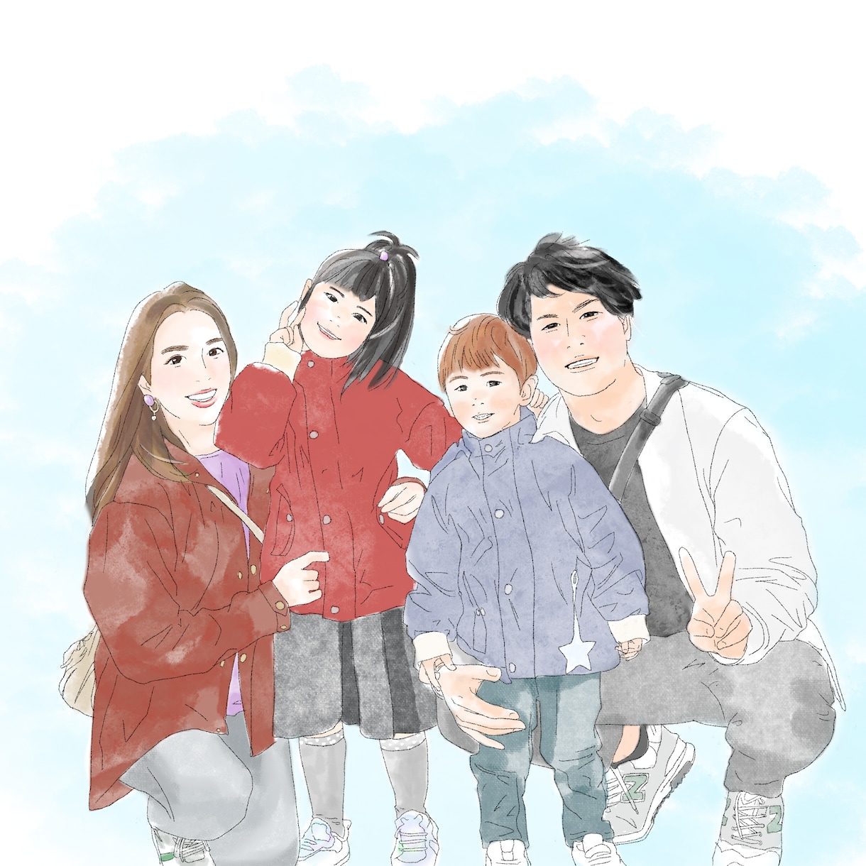 水彩画風＊優しく可愛い似顔絵をお届けします ウェディングや家族記念に。プレゼントにも！ペットも歓迎です イメージ5