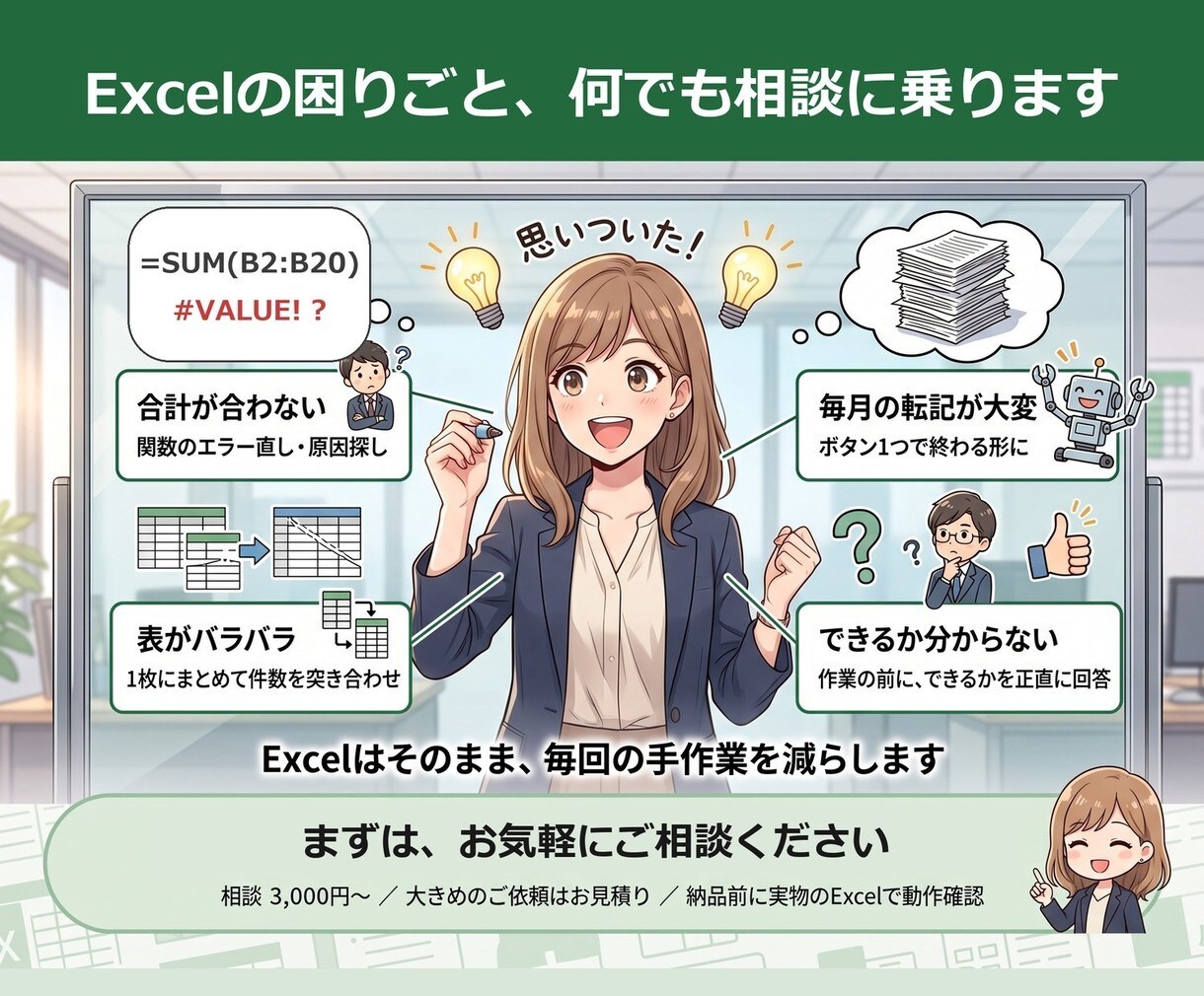 Excelの困りごと、何でも相談に乗ります Excelはそのまま、毎回の手作業を減らします イメージ1