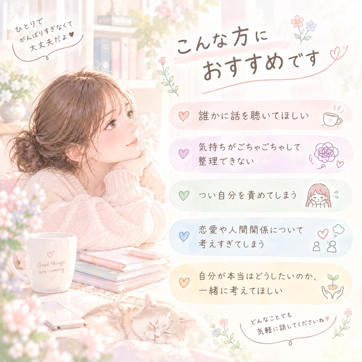 うまく話せなくても大丈夫｜お悩み相談聞きます まとまっていない気持ちも、否定せずに一緒に整理します イメージ4