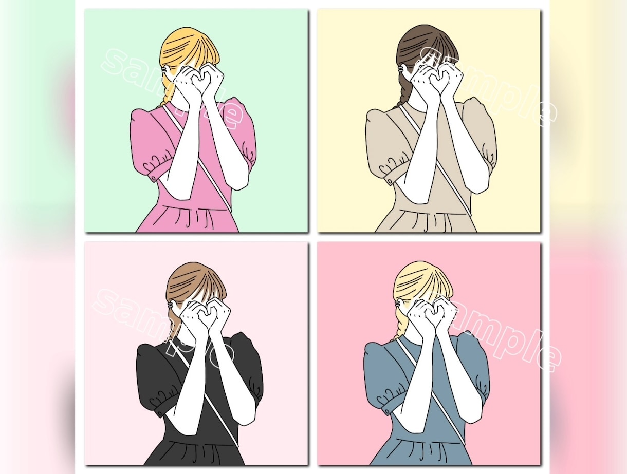 シンプルお洒落な顔隠しイラスト描きます イメージするお写真を元にイラスト化！色や柄などアレンジ可能！ イメージ6