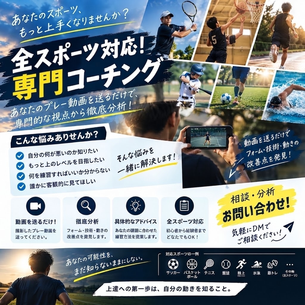 あらゆるスポーツの成長を全力でサポートします 幅広いスポーツに対応し競技や課題に合わせたコーチングをします イメージ1