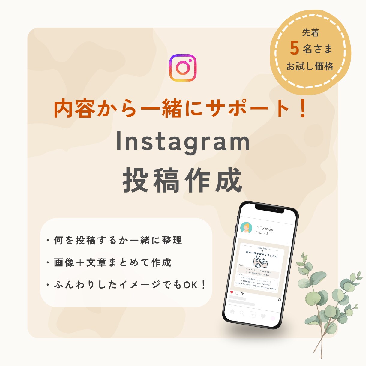内容から一緒にサポート！｜インスタ投稿作成します 内容の整理からデザインまで、一緒にサポートします イメージ1