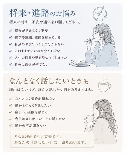 誰にも言えない悩み、あなたの味方になります 愚痴・悩み・不安、何でもお話しください イメージ7