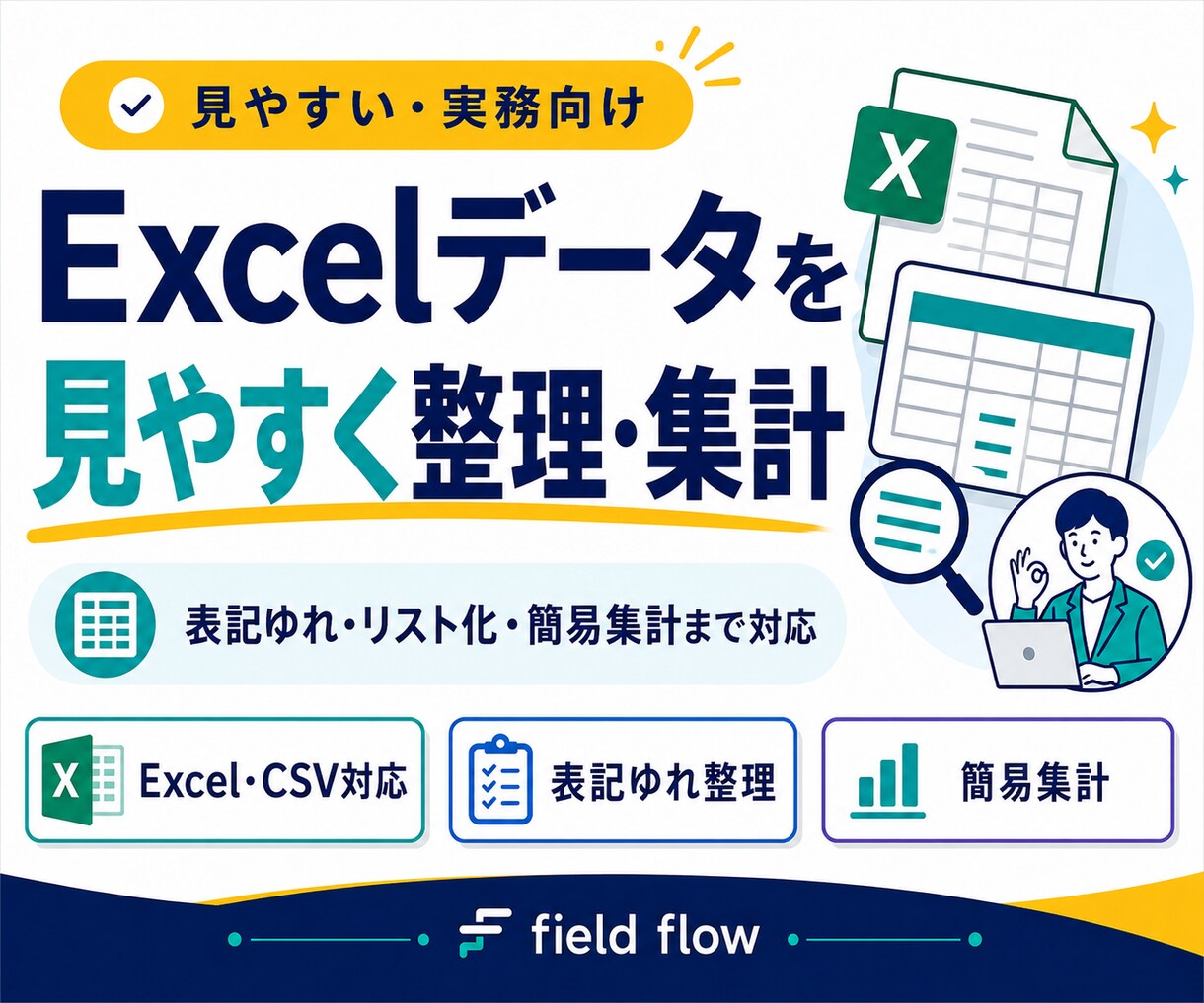 Excelデータを見やすく整理・集計しますます 表記統一・リスト化・簡易集計まで対応 イメージ1