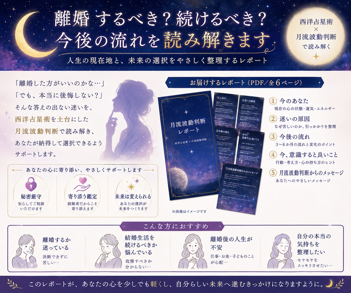 離婚するべき？続けるべき？今後の流れを視ます 西洋占星術×月流波動判断で人生の流れを丁寧に鑑定 イメージ2