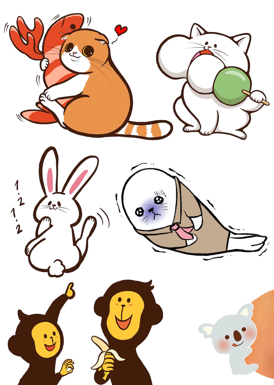 商用OK！かわいくてゆかいな動物イラスト描きます ラフ提案数、修正回数無制限で承っております イメージ3
